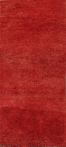 Red Plush Moroccan Oriental Runner Rug 4x9