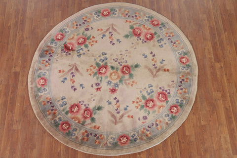 Vegetable Dye Art Deco Round Area Rug 6x6