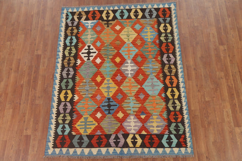 Geometric Kilim Reversible Wool Area Rug 5x6