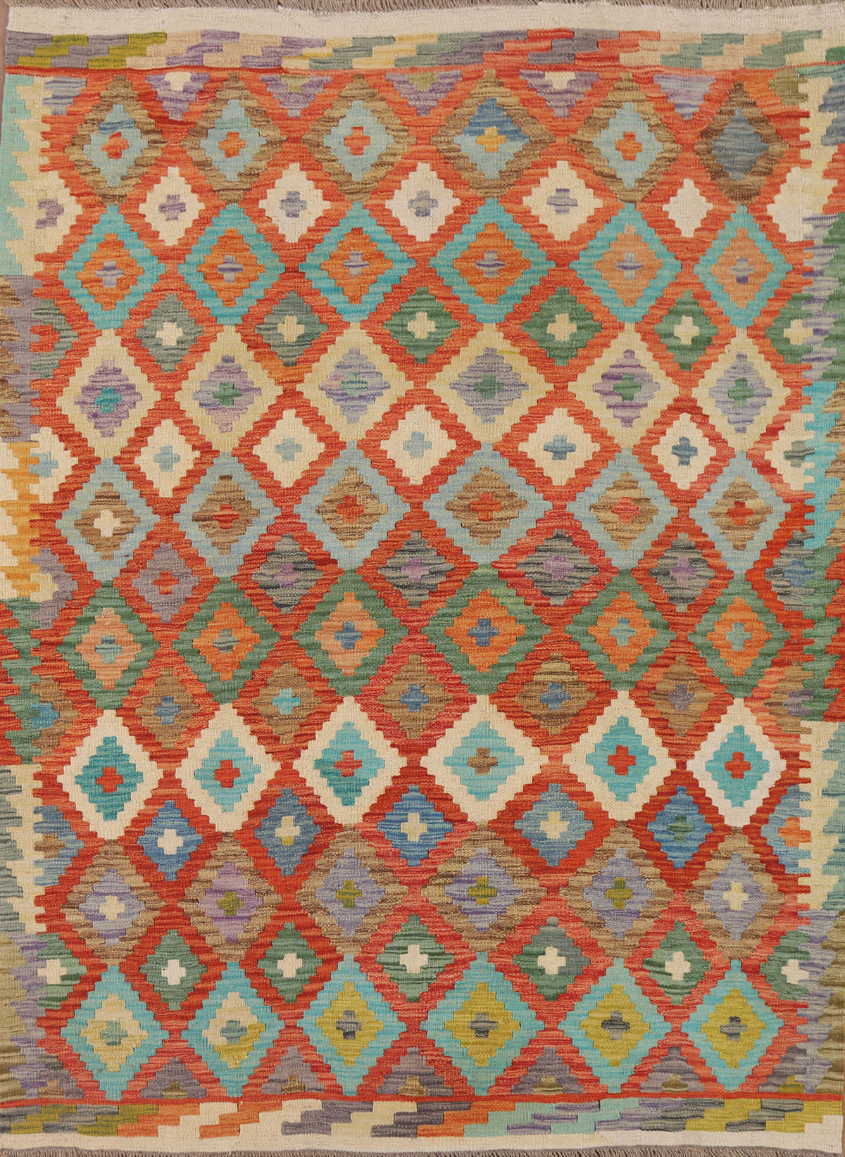 Geometric Kilim Reversible Wool Area Rug 5x6