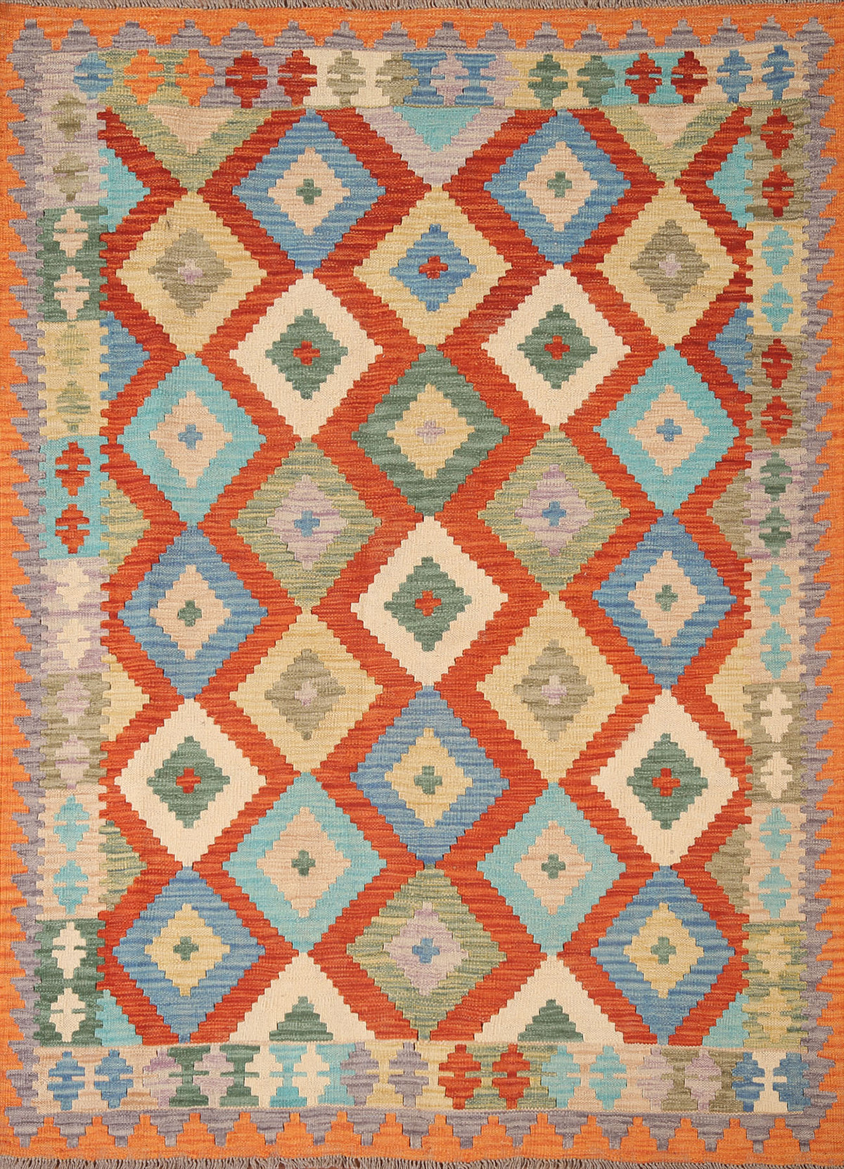 Geometric Kilim Reversible Wool Area Rug 5x6