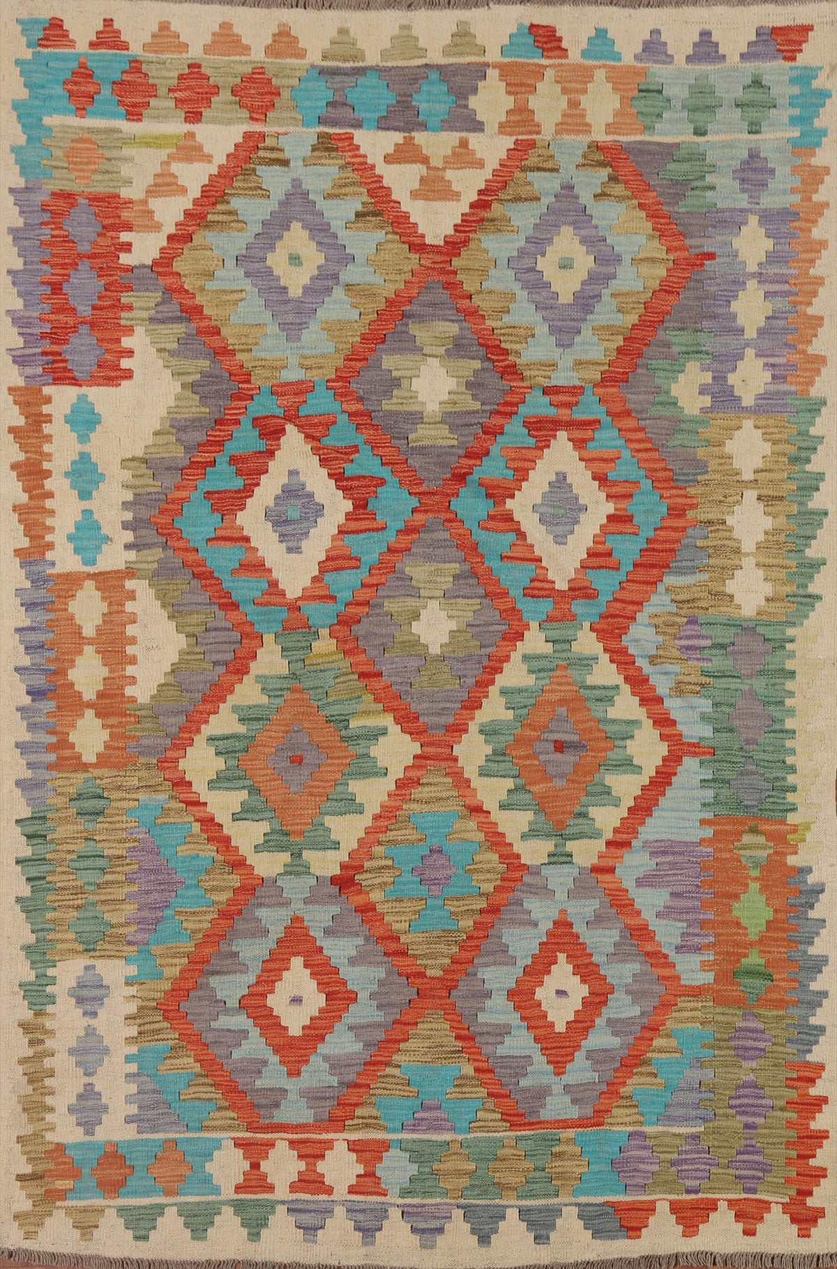 Geometric Kilim Reversible Wool Area Rug 5x6