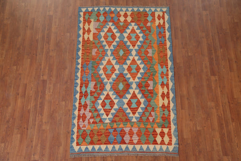 Geometric Kilim Reversible Wool Area Rug 4x7