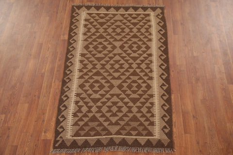 Brown Kilim Reversible Wool Area Rug 3x5