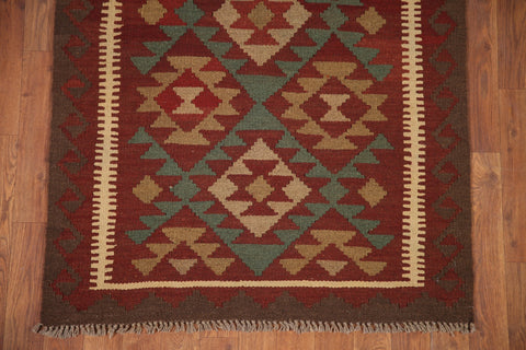 Green Kilim Reversible Wool Area Rug 3x5