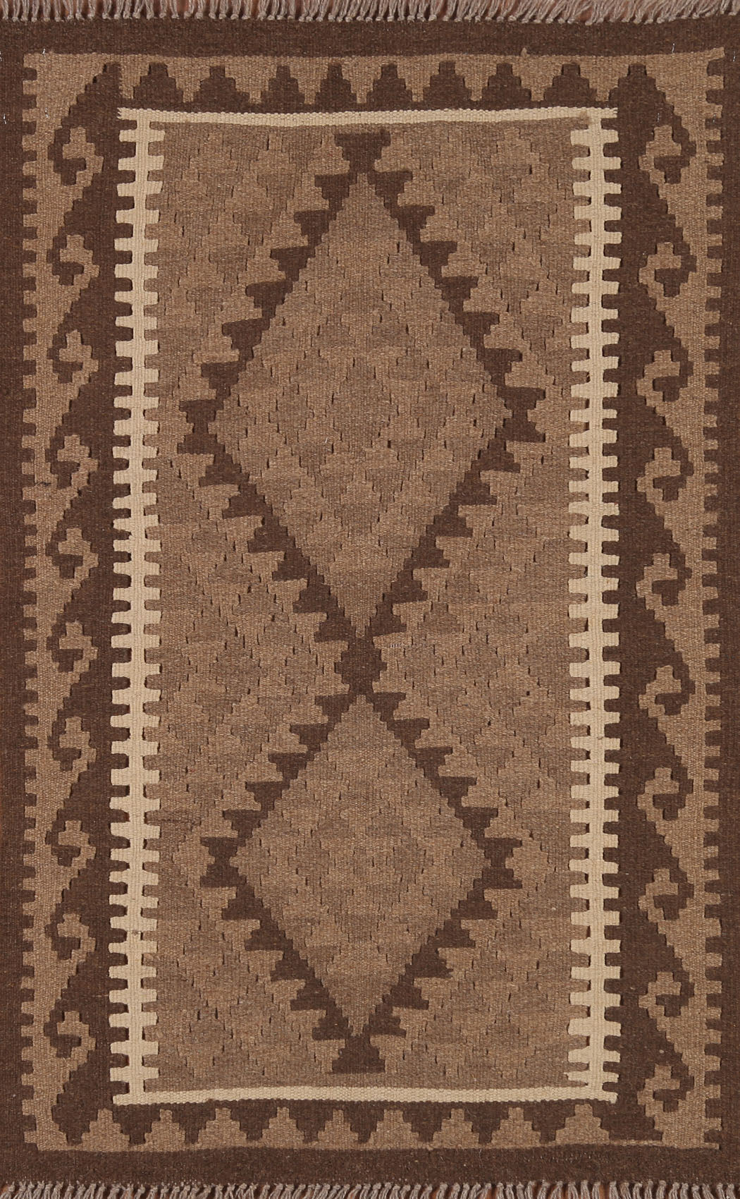 Brown Wool Kilim Geometric Area Rug 3x4