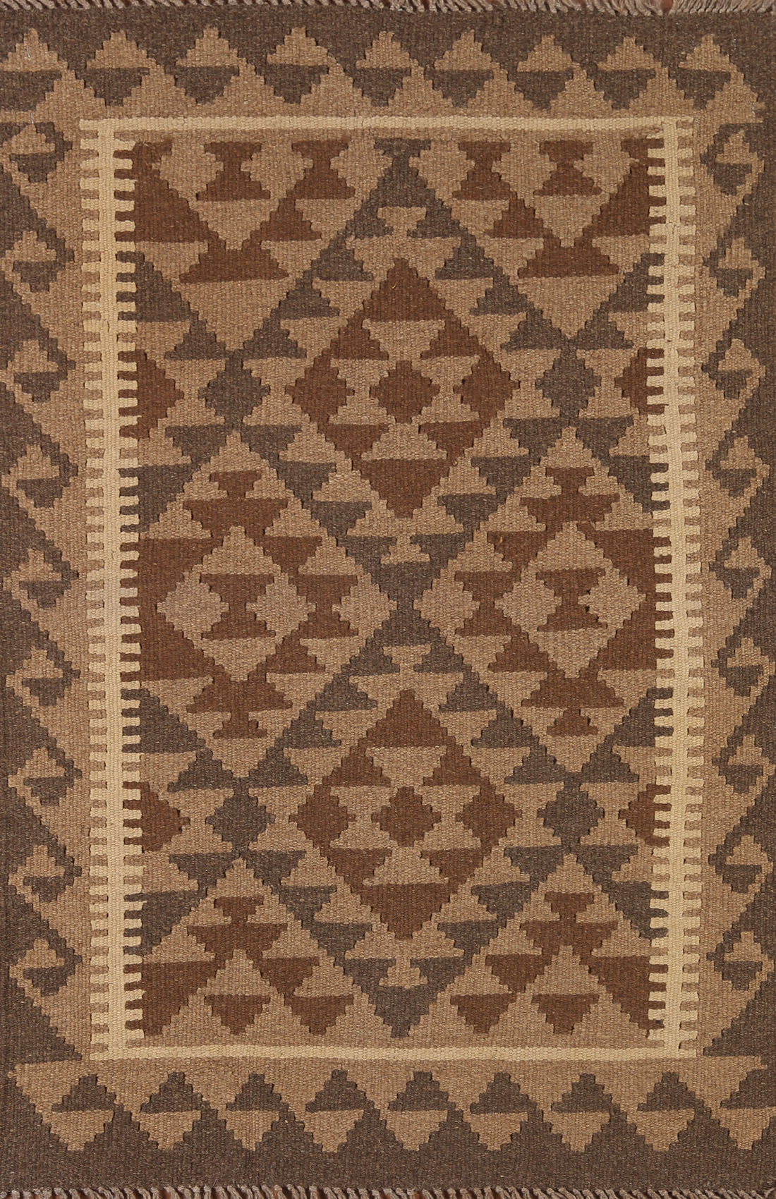 Brown Kilim Reversible Wool Rug 3x4