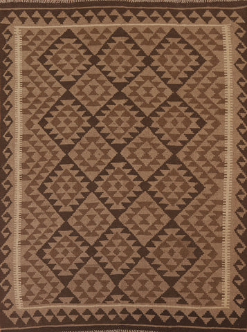 Brown Kilim Reversible Wool Area Rug 5x6