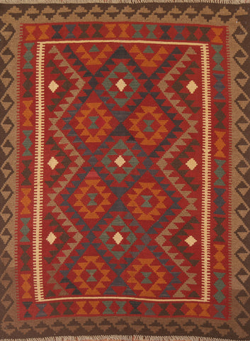 Geometric Kilim Reversible Wool Rug 5x7