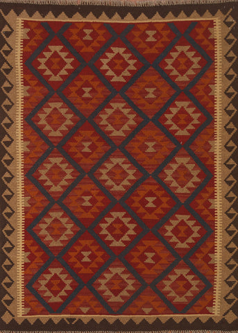 Geometric Kilim Reversible Wool Area Rug 5x7