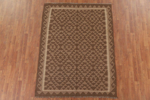 Brown Kilim Geometric Area Rug 5x7