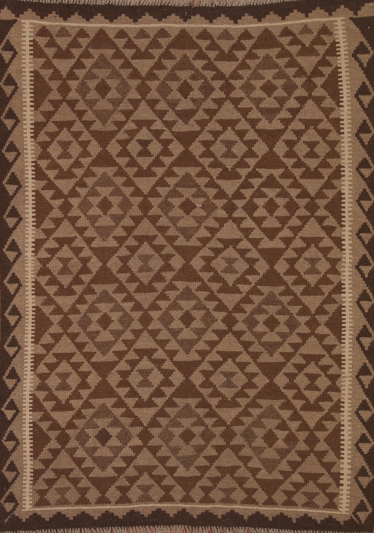 Brown Kilim Reversible Wool Area Rug 5x7