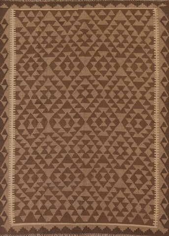 Brown Kilim Reversible Wool Area Rug 5x7