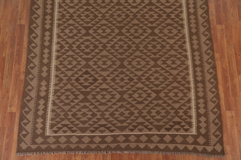 Brown Kilim Reversible Wool Area Rug 7x10