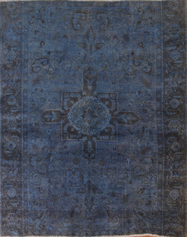 Over-Dyed Blue Tabriz Persian Area Rug 7x7