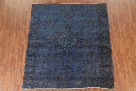 Over-Dyed Blue Tabriz Persian Area Rug 7x7