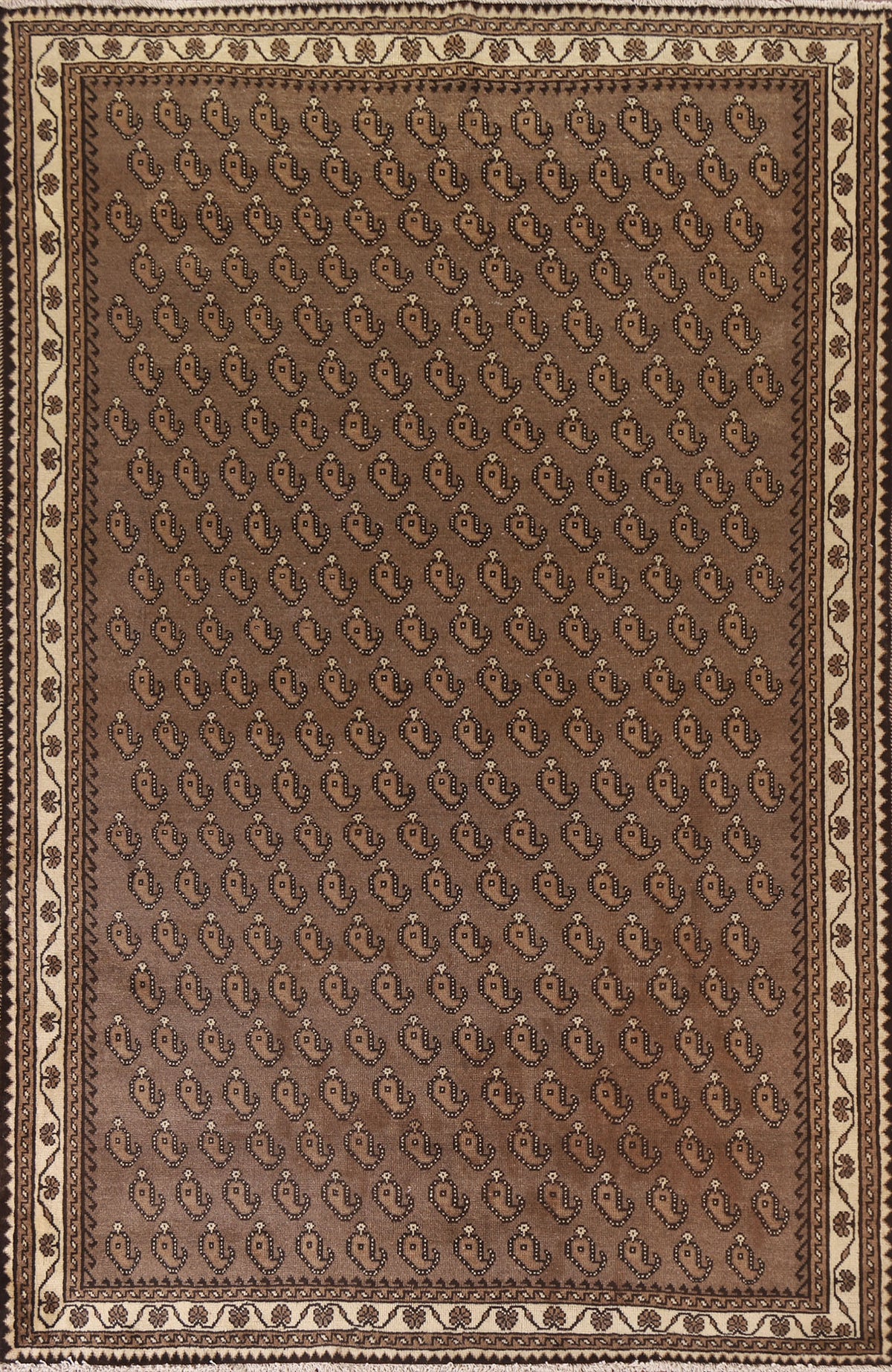 Brown Paisley Ferdos Persian Area Rug 7x10