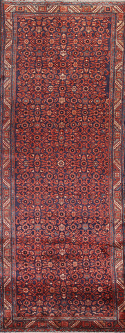 Red/ Navy Blue Hamedan Persian Runner Rug 3x11