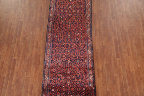 Red/ Navy Blue Hamedan Persian Runner Rug 3x11