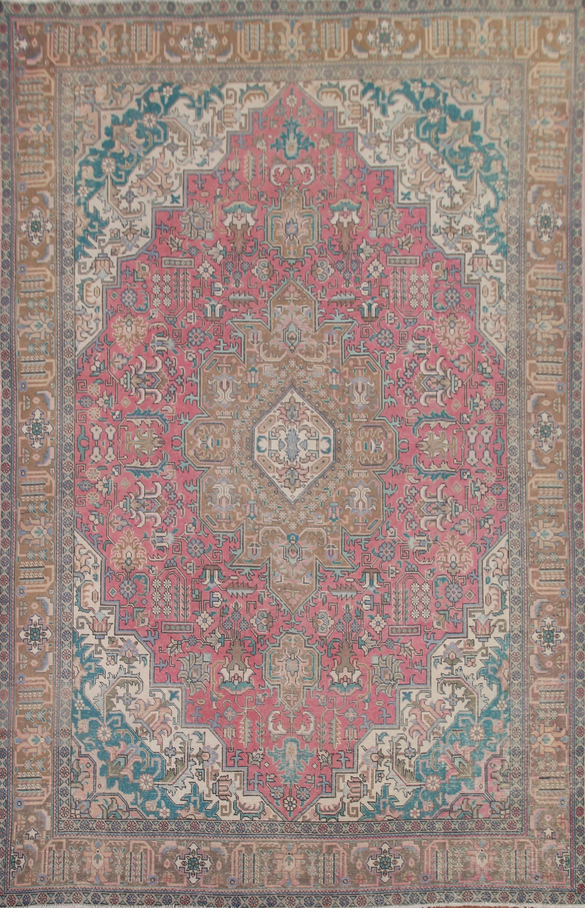 Vintage Pink Tabriz Persian Area Rug 10x13