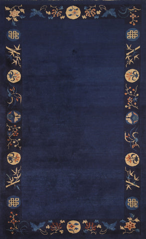 Vegetable Dye Peking Navy Blue Area Rug 4x7