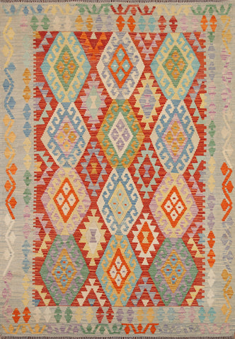 Colorful Kilim Reversible Wool Area Rug 5x7