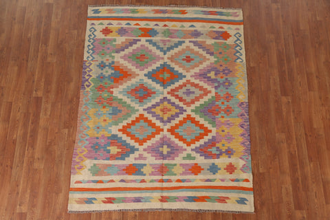 Colorful Kilim Reversible Wool Area Rug 5x6