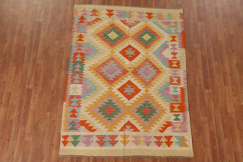 Reversible Wool Kilim Geometric Area Rug 5x7