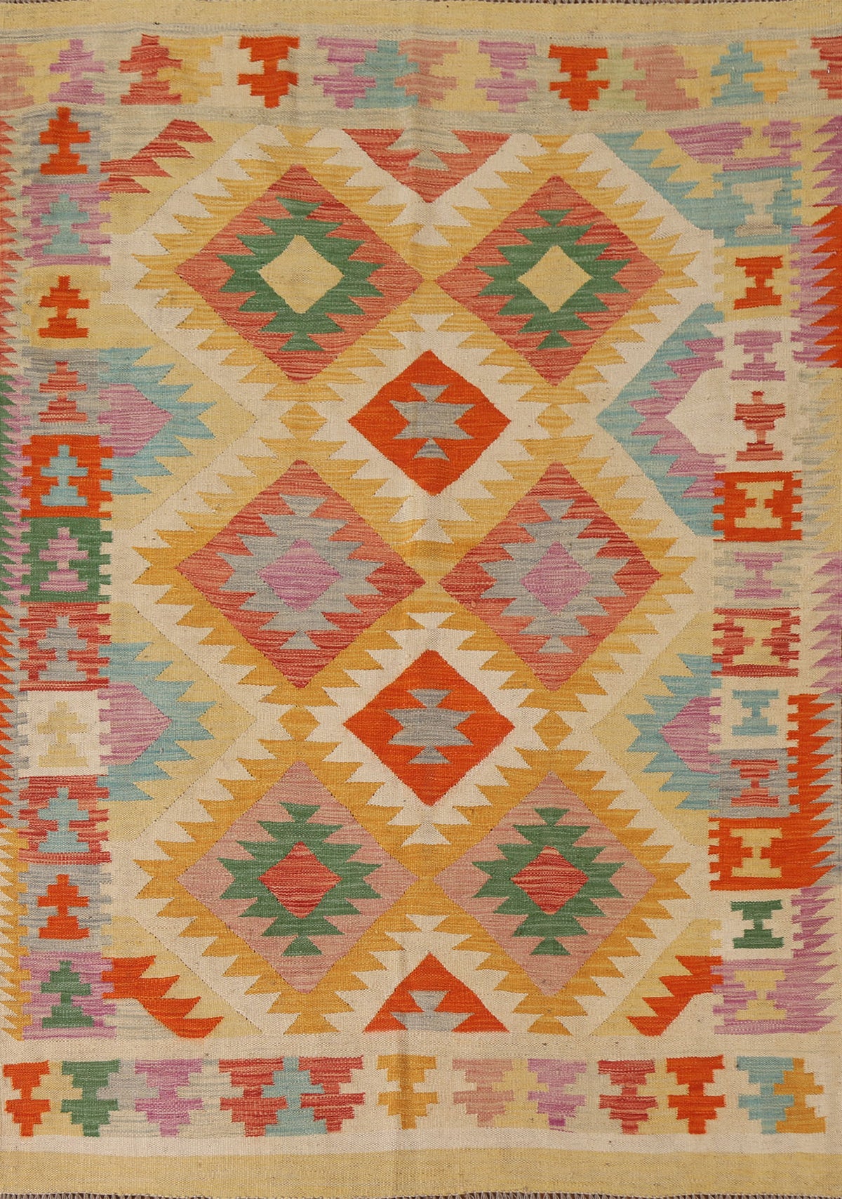 Reversible Wool Kilim Geometric Area Rug 5x7