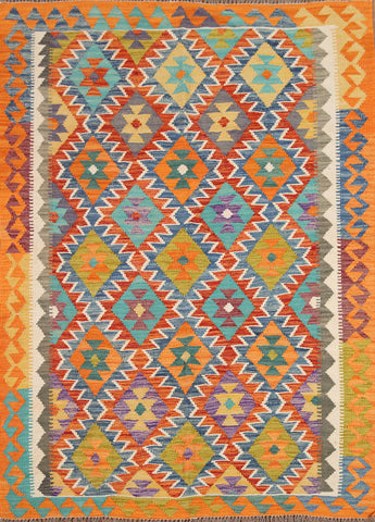 Multicolor Kilim Reversible Wool Area Rug 5x6