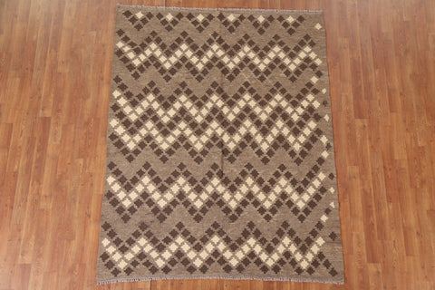 Brown Kilim Reversible Wool Area Rug 5x7