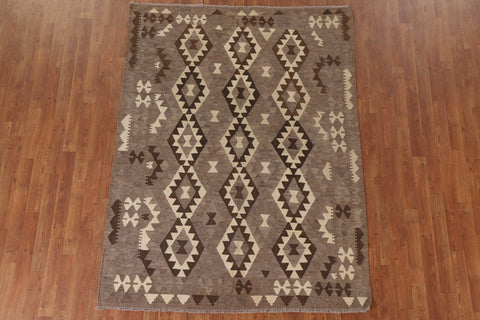 Geometric Kilim Brown Wool Area Rug 5x7