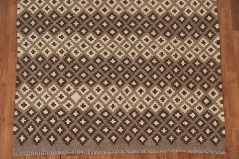 Brown Wool Kilim Geometric Area Rug 5x6