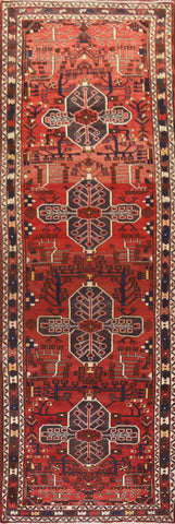 Geometric Red Heriz Persian Runner Rug 4x13