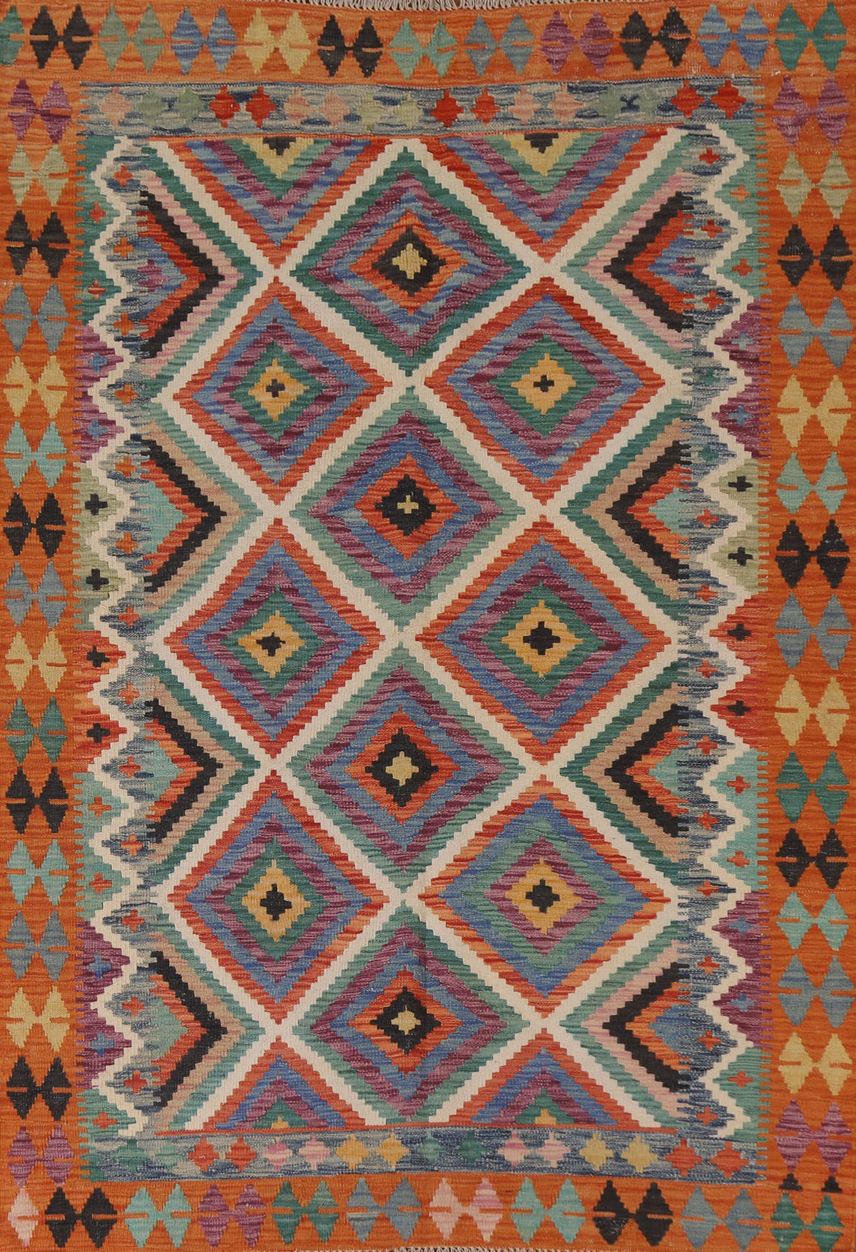 Geometric Kilim Wool Area Rug 5x7