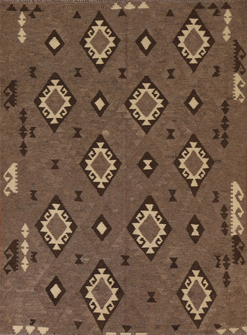 Reversible Wool Kilim Brown Area Rug 5x7