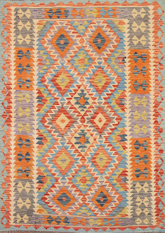 Geometric Kilim Hand-Woven Area Rug 5x6