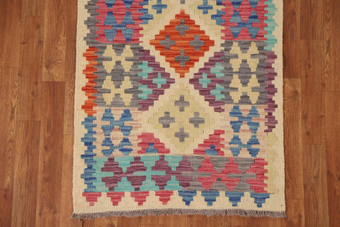 Reversible Wool Kilim Oriental Runner Rug 3x8