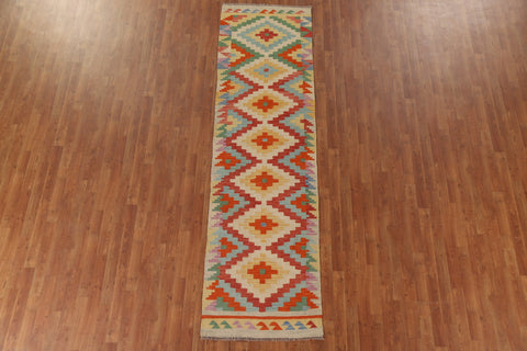 Geometric Kilim Wool Runner Rug 3x10