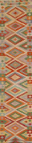 Colorful Kilim Geometric Runner Rug 2x16