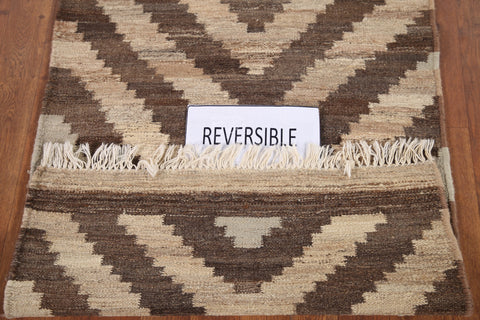 Geometric Kilim Reversible Wool Runner Rug 3x10