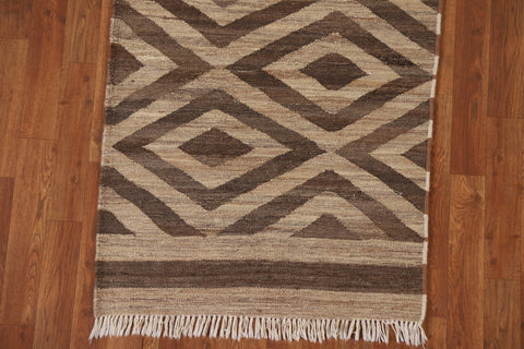 Brown Kilim Geometric Wool Runner Rug 3x10