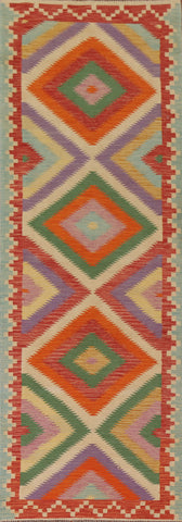 Colorful Kilim Geometric Runner Rug 3x10