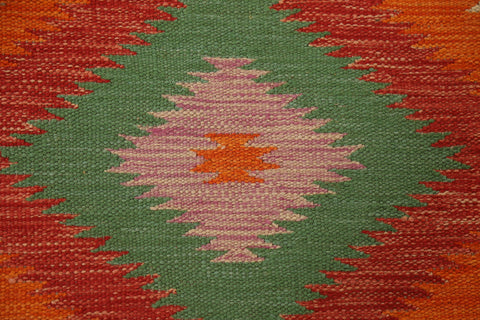 Colorful Kilim Geometric Runner Rug 3x10