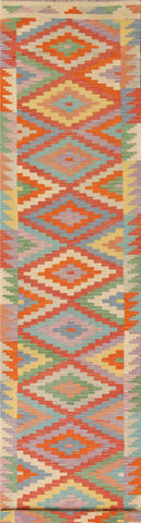 Reversible Wool Kilim Colorful Runner Rug 3x16