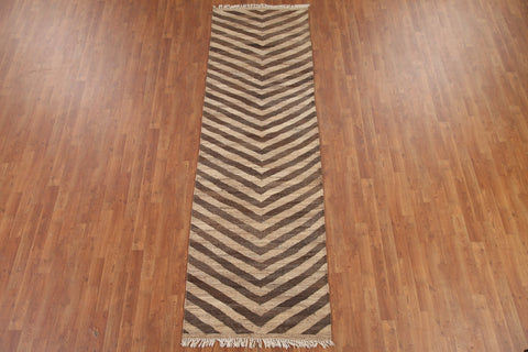 Chevron Style Kilim Wool Runner Rug 3x10