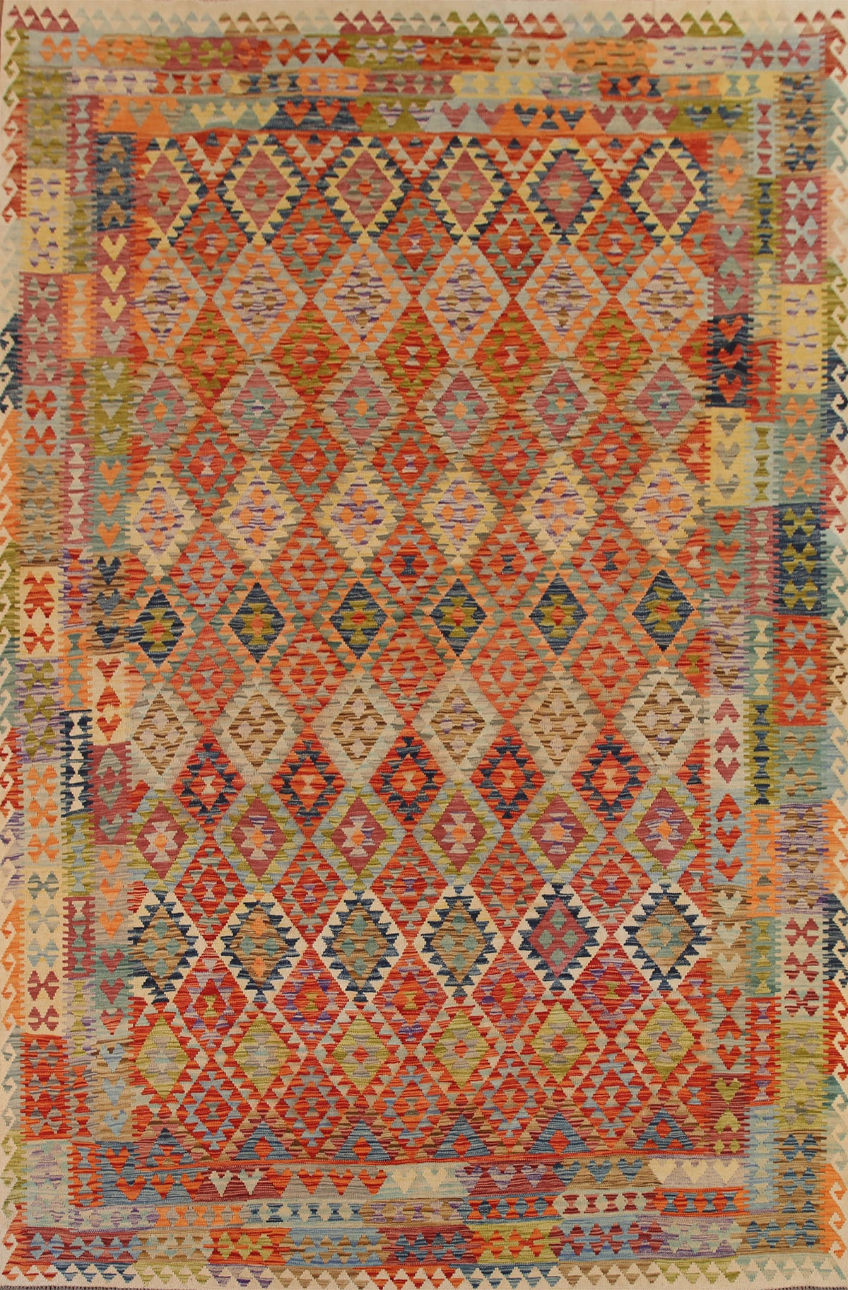 Geometric Kilim Wool Area Rug 10x13