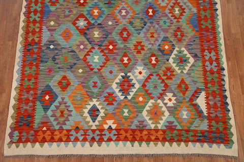 Reversible Wool Kilim Geometric Area Rug 7x9