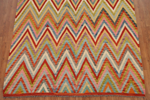 Chevron Style Kilim Wool Area Rug 7x9