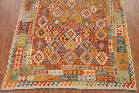 Colorful Kilim Reversible Wool Area Rug 9x11